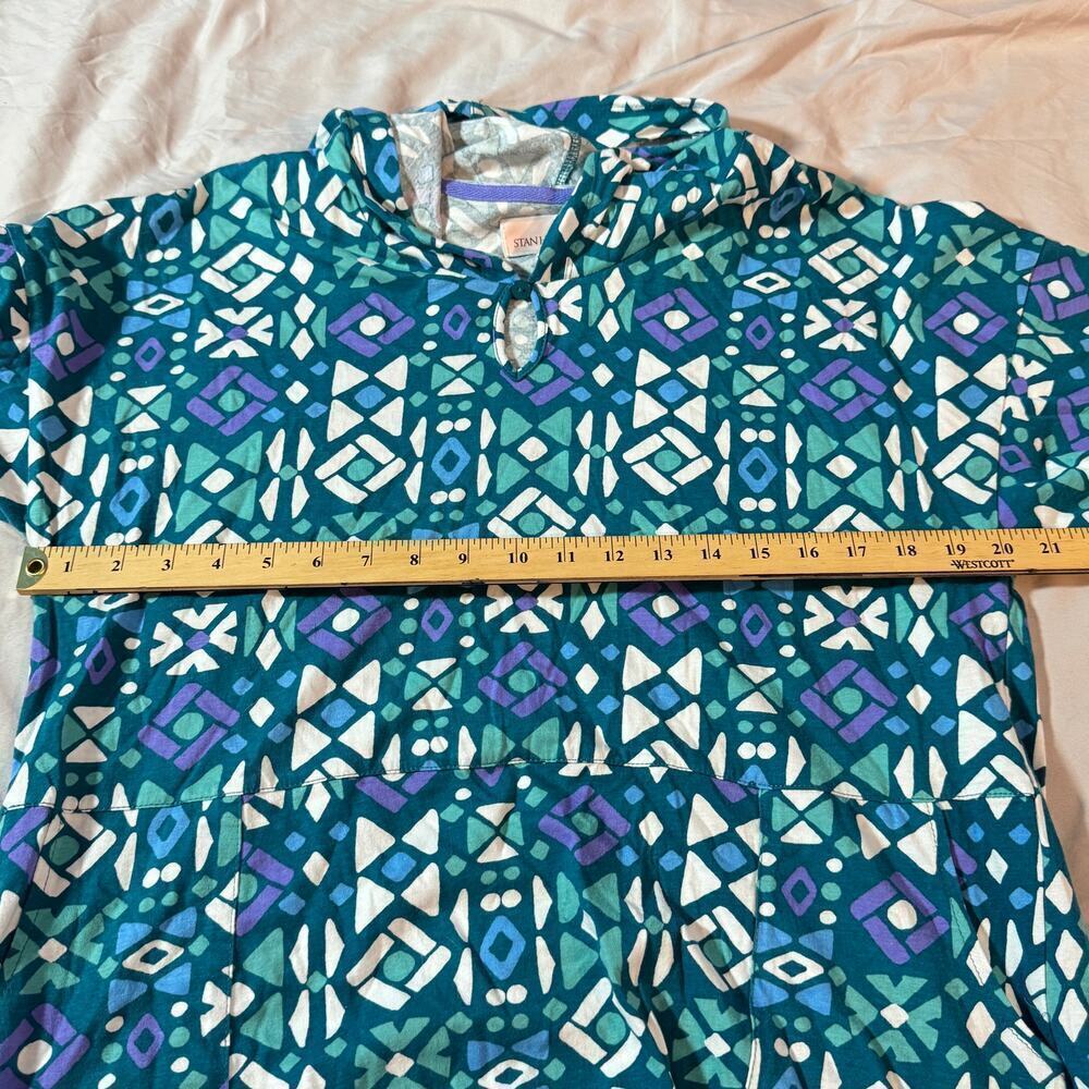 Stan Herman Women's sz Medium 100% Cotton Hooded Pullover Lounger Teal Wave Blue - Picture 6 of 7